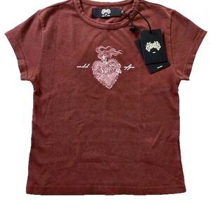 Darc Sport SHE Heart of Flame Baby Tee Shirt Womens XS OXBlood Short Sleeve
